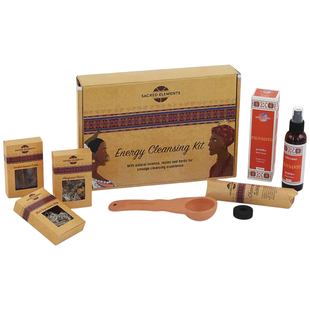 Kit de Limpieza Energetica Elementos Sagrados | Diseñado para ayudarte a conectarte con la energía Positiva y Dejar IR la negatividad | Paquete Premium Hecho en la India |