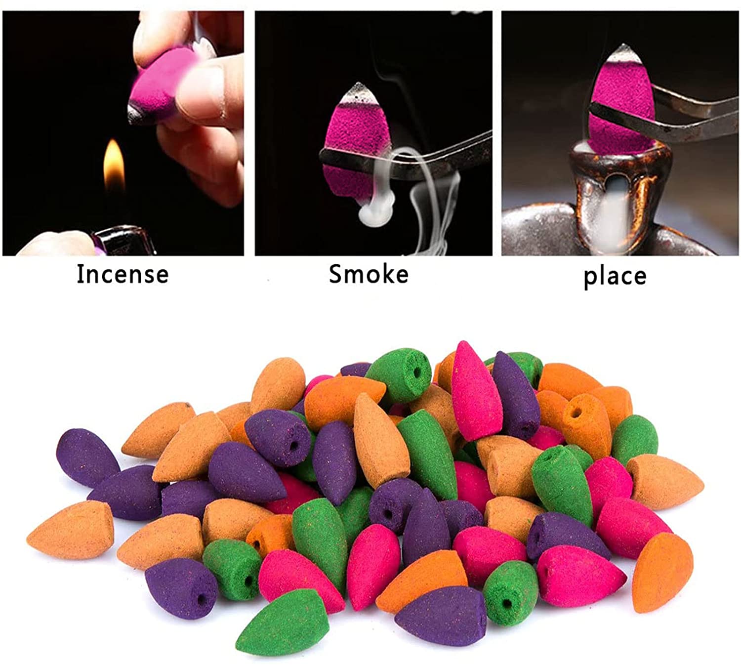 Incienso Conos de Cascada, Reflujo BADLA | Backflow de 2.7cm | Distintos Aromas Hechos a Mano en la India |