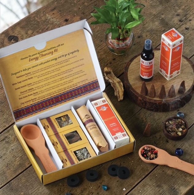 Kit de Limpieza Energetica Elementos Sagrados | Diseñado para ayudarte a conectarte con la energía Positiva y Dejar IR la negatividad | Paquete Premium Hecho en la India |