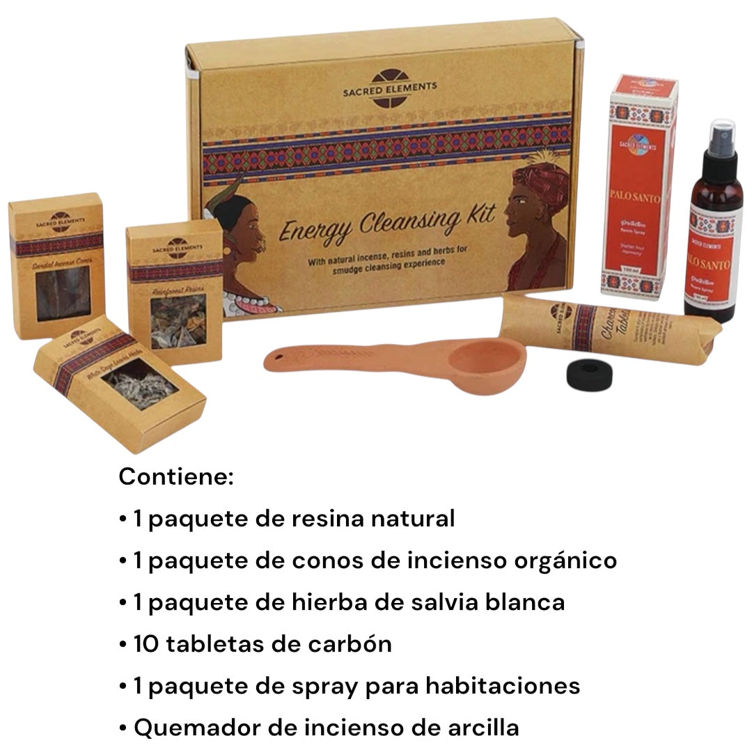 Kit de Limpieza Energetica Elementos Sagrados | Diseñado para ayudarte a conectarte con la energía Positiva y Dejar IR la negatividad | Paquete Premium Hecho en la India |